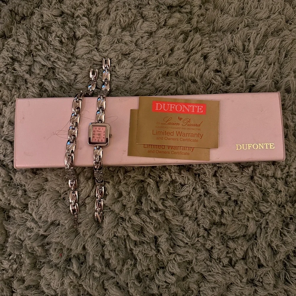 New Women’s Silver and Pink Dufonte Watch and Bracelet Set